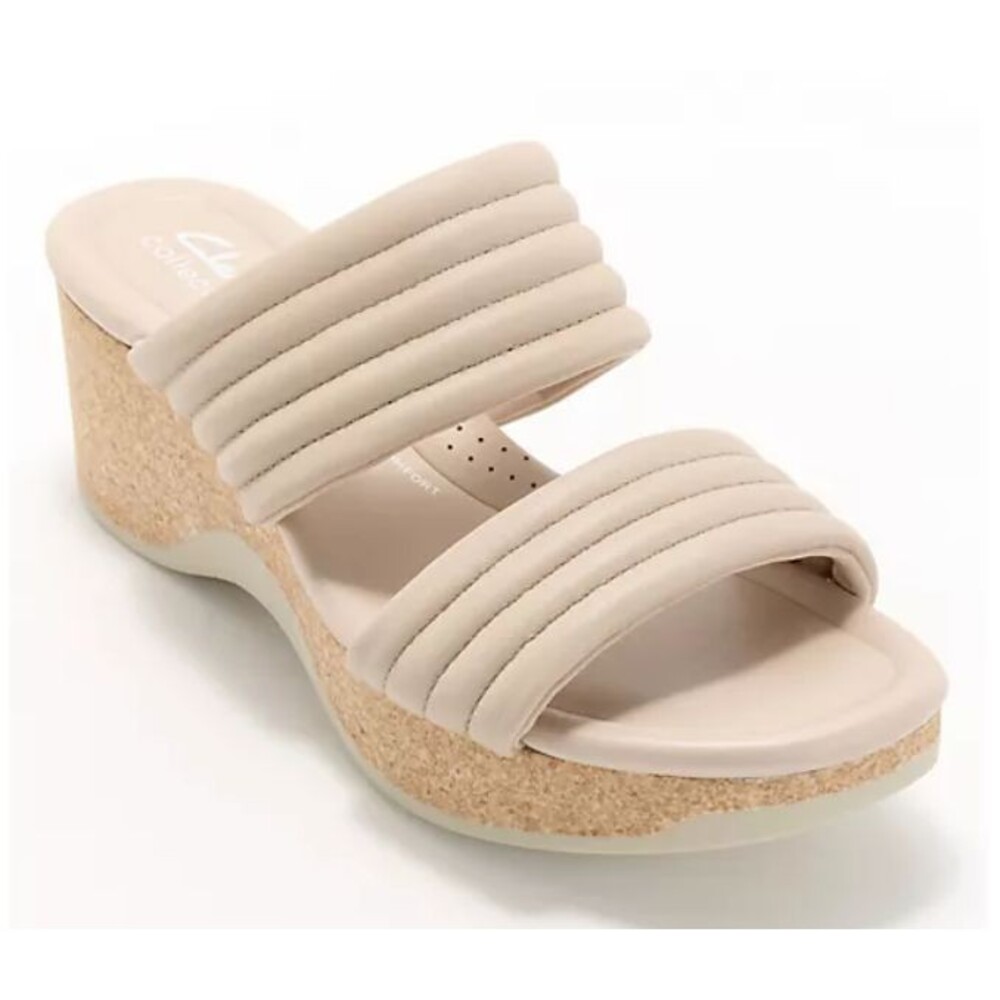 Clarks Chelseah Path Size 8.5 Sand Beige Leather Wedge Sandals